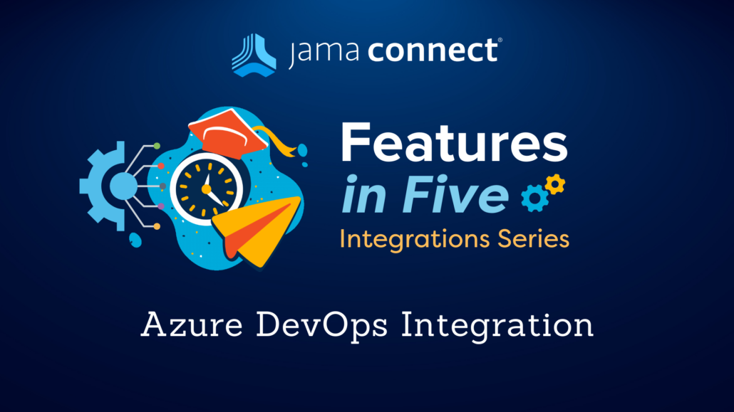 This image portrays a title page for an instructional video with a title stating the demo topic is Azure DevOps Integration with Jama Connect.
